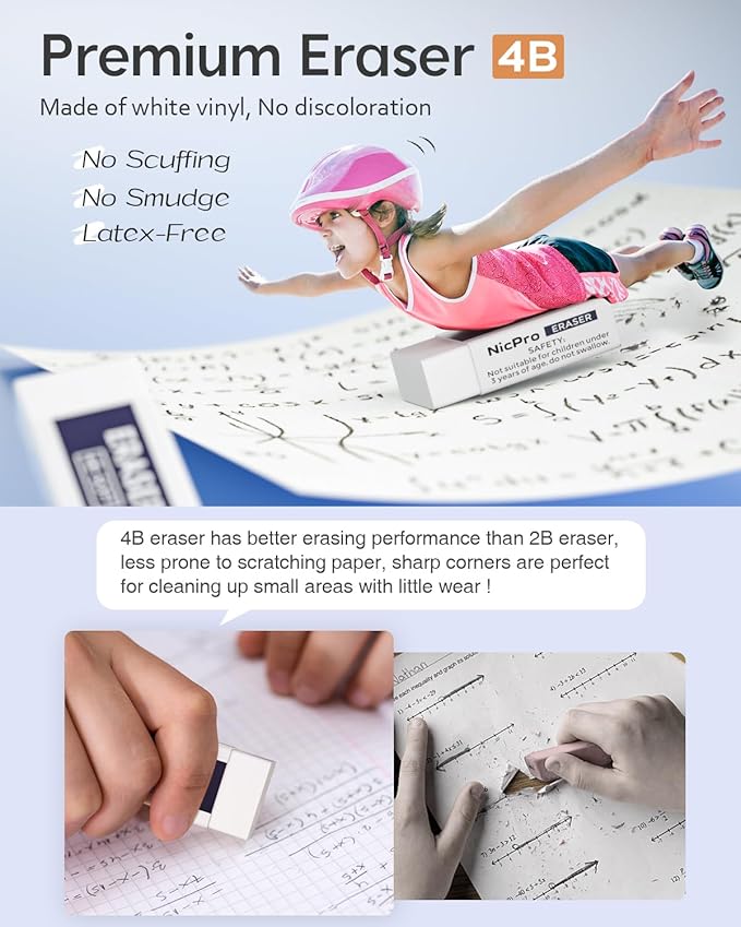 Nicpro Blocky Gear 0.5 mm & 0.7 mm Mechanical Pencils Set in Case, Metal Pencil with 6 Tube Lead Refills, Eraser, Eraser Refills for Professional & Adult Art Writing Drafting Drawing Sketching-DeskLoop Office