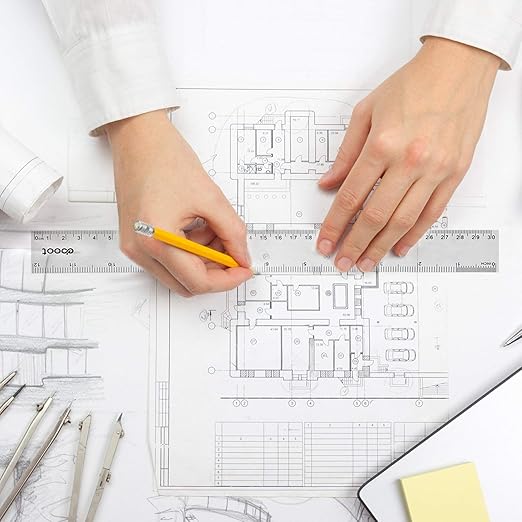 EBOOT 2 Pack Plastic Ruler Straight Ruler Plastic Measuring Tool for Student School Office (Clear, 12 Inch)-DeskLoop Office