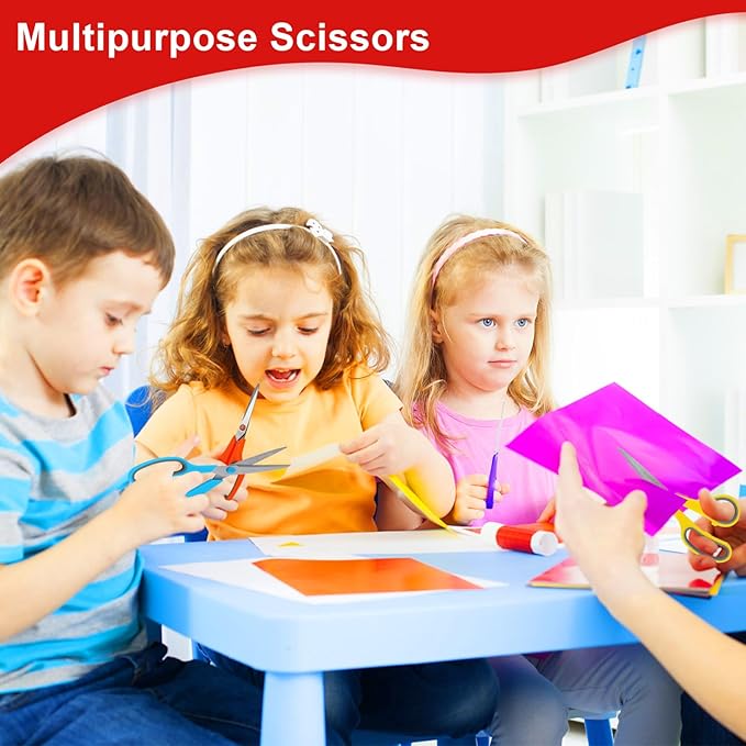 Scissors, Hnncugty 8" Scissors All Purpose Bulk Set of 6-Pack, Sharp Shears for Office Home Craft Sewing Fabric, High/Middle School Supplies Student Teacher Supplies, Comfort Grip Right/Left Handed-DeskLoop Office