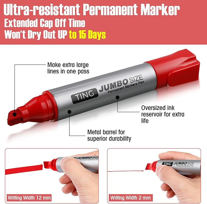 Fuutreo 32 Pcs Jumbo Permanent Markers Bulk Large Chisel Tip Permanent Markers Waterproof Jumbo Pens Quick Drying Office Teacher Supplies(Red)-DeskLoop Office