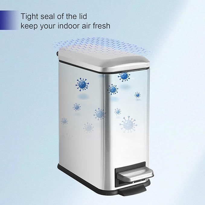 Bathroom Trash Can with Lid,5L/1.3 Gallon Trash Can with Removable Liner Bucket, Small Garbage can for Bathroom,Bedroom,Home Office,Silver-DeskLoop Office