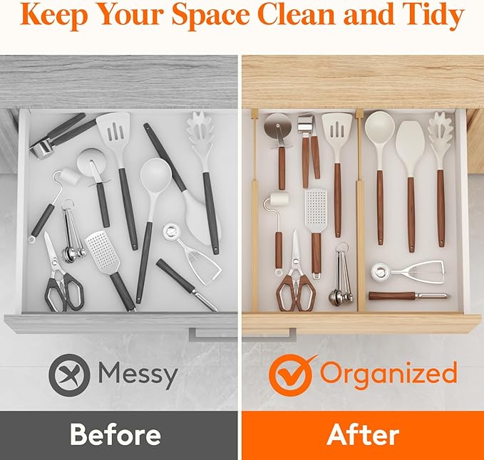 Lifewit 8 Pack Drawer Dividers Bamboo 2.4" High, 12-17" Adjustable Drawer Organizers for Clothes, Wooden Dresser Separators in Bedroom/Bathroom/Kitchen/Fridge/Office Organization and Storage-DeskLoop Office