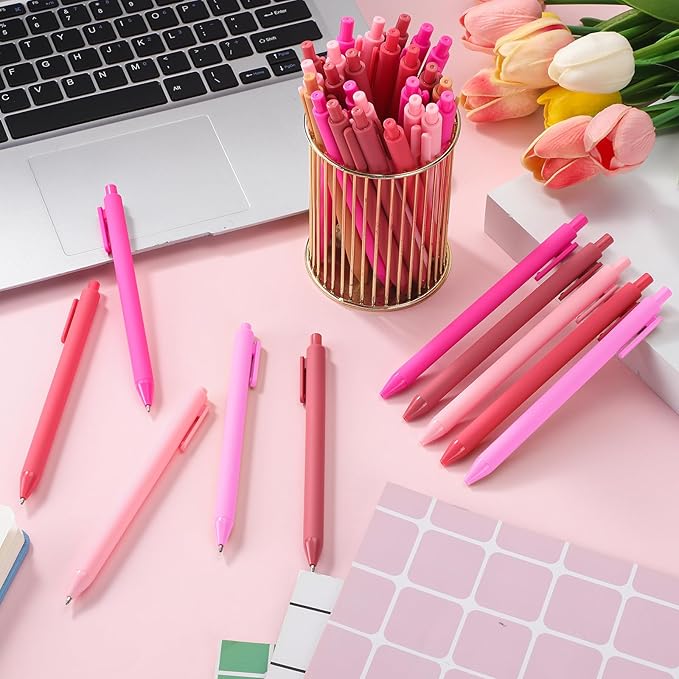 100 Pcs Ballpoint Pens Bulk Retractable Writing 1. 0 mm Black Ink Cute Pens Smooth Writing Color Fancy Gift for Teacher Student Employee Office School Home Baby Shower Supplies (Pink Series)-DeskLoop Office
