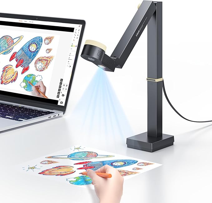 CZUR Fancy S Pro 12MP USB Document Camera for Teacher, 4K Webcam with Microphone and LED Light, Up to 60fps, Auto Focus, for Remote Teaching, Live Streaming, Web Conference, for Mac and Windows-DeskLoop Office