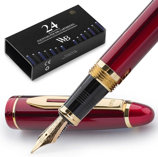 Wordsworth & Black Majesti Fountain Pen-(Red), Luxury Case, 24K Gold Finish; 18K Gilded Medium Nib- Ink Cartridges, Refillable Ink Converter-Calligraphy Pen-Best Business Gift Set for Men & Women-DeskLoop Office