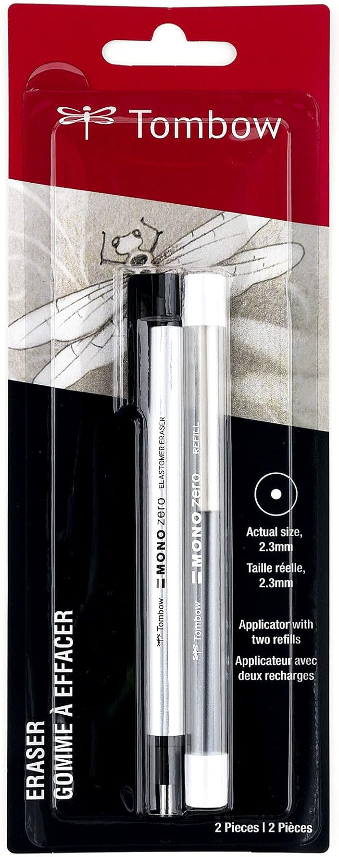 Tombow 57315 Mono Zero Eraser and Refill Value Pack, Round 2.3mm. Precision Tip Pen-Style Eraser with Refill