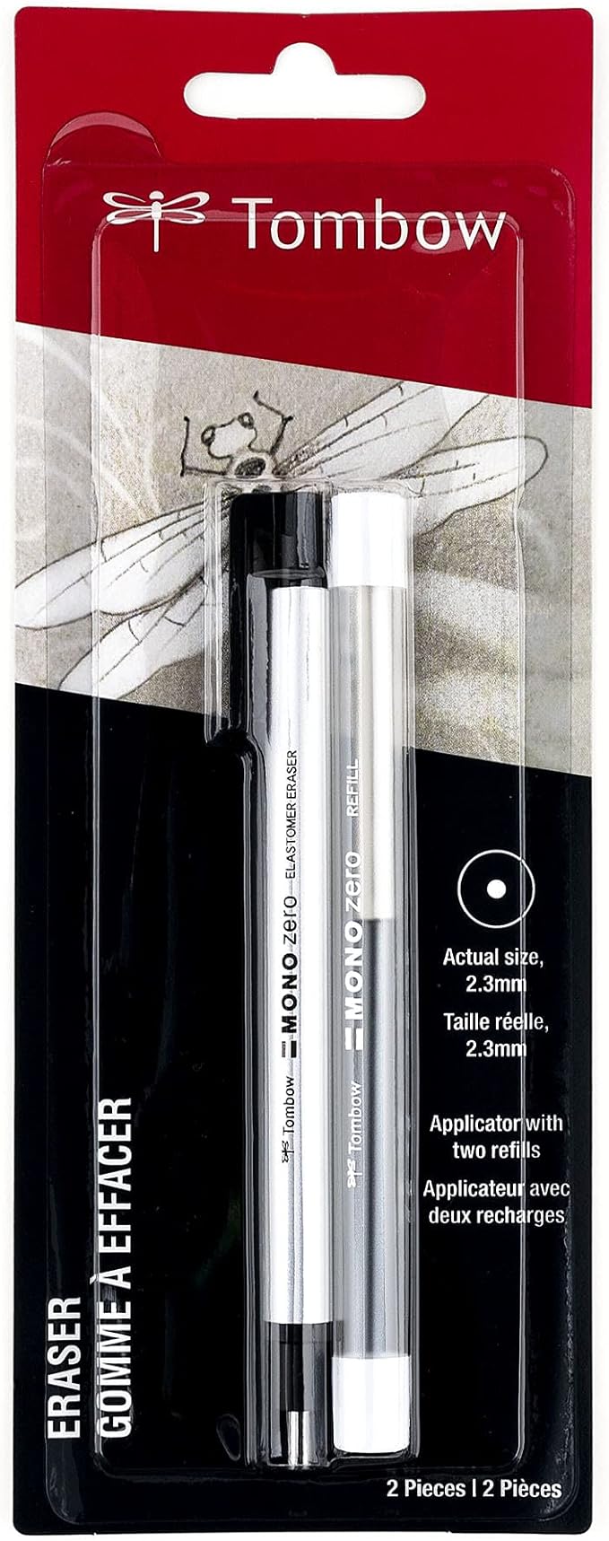 Tombow 57315 Mono Zero Eraser and Refill Value Pack, Round 2.3mm. Precision Tip Pen-Style Eraser with Refill & 57316 Mono Zero Eraser Refills, Round 2.3mm, 2-Pack