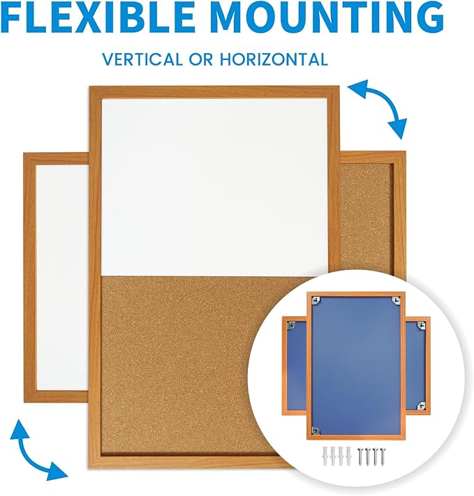 Combination Writeboard 24"x 18" Magnetic Whiteboard & Cork Board Dry Erase Board Bulletin Board Wall Mounted Wood Frame-DeskLoop Office