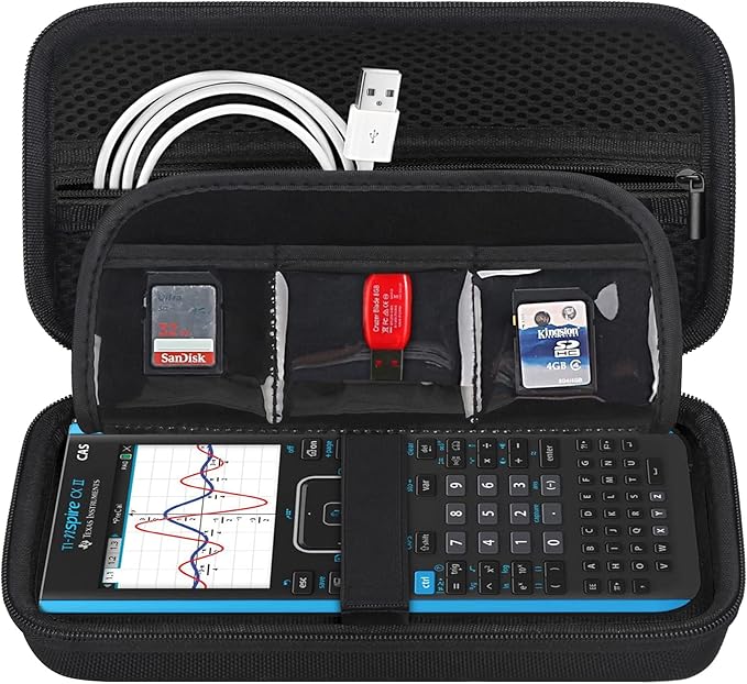BOVKE Calculator Case for Texas Instruments TI-Nspire CX II CAS/CX II/CX CAS/CX Color Graphing Calculator and More - Extra Mesh Pocket for USB Cables and Other Accessories, Black+Black-DeskLoop Office