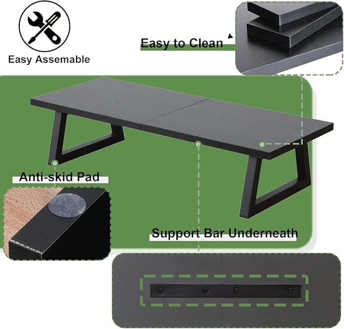 TEAMIX 24 inch Monitor Stand Riser, Black Wood & Steel Computer Monitor Stand with Storage, Laptop, PC, Printer Stand Riser for Desktop Office Desk Organizers-DeskLoop Office