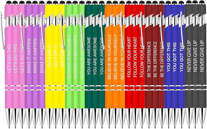 30 Pcs Inspirational Pens Bulk - Motivational Ink Ballpoint Pen with Quotes Stylus Tip Nurse Gifts for School Coworkers Office Supplies Black Ink-DeskLoop Office