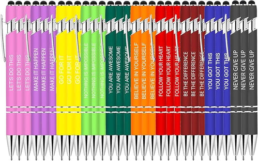 30 Pcs Inspirational Pens Bulk - Motivational Ink Ballpoint Pen with Quotes Stylus Tip Nurse Gifts for School Coworkers Office Supplies Black Ink-DeskLoop Office