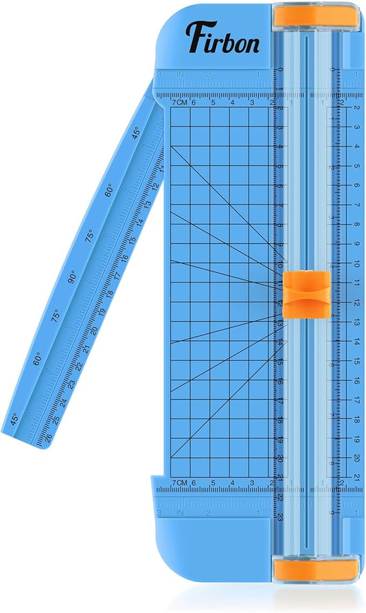 Firbon Blue A5 Paper Cutter, Straight Small Paper Trimmer with Side Ruler for Scrapbooking Craft, Paper, Coupon, Label, Cardstock-DeskLoop Office