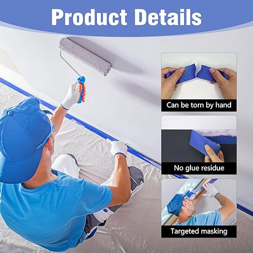 2 Roll Painters Tape 1.89In × 55Yard Blue Painters Tape Bulk Multi-Surface Blue Masking Tape for Wall Painting Edge Treatment DIY Crafts-DeskLoop Office