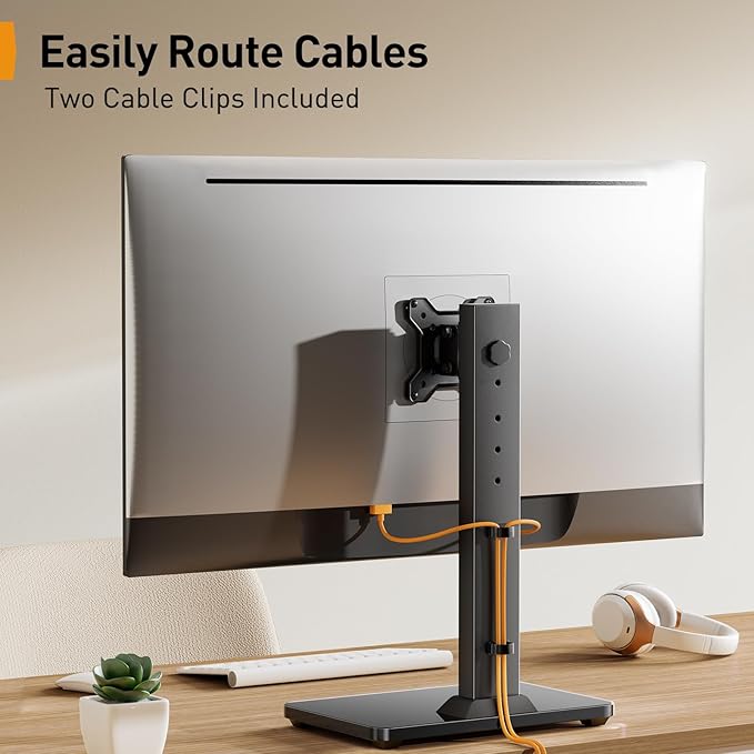 Perlegear Monitor Stand, Freestanding Monitor Mount for 13-34 inch Screens with 360 Degree Rotation, 5 Height Settings, Adjustable Desk Riser with Swivel and Tilt, Max VESA 100x100mm, PGTVS29-DeskLoop Office