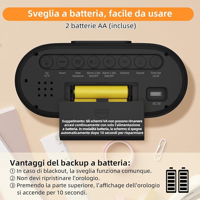 DOOMAY Digital Alarm Clock for Bedroom: Dual Alarm Bedside Clock VA LCD Display - Image 9