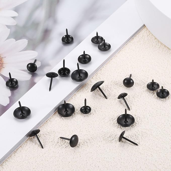 uxcell 50 Pcs Upholstery Tacks, 9 x 9mm Round Head Upholstery Nails Pins Vintage Decorative Furniture Tacks for Chairs Sofas Beds DIY Project, Black-DeskLoop Office