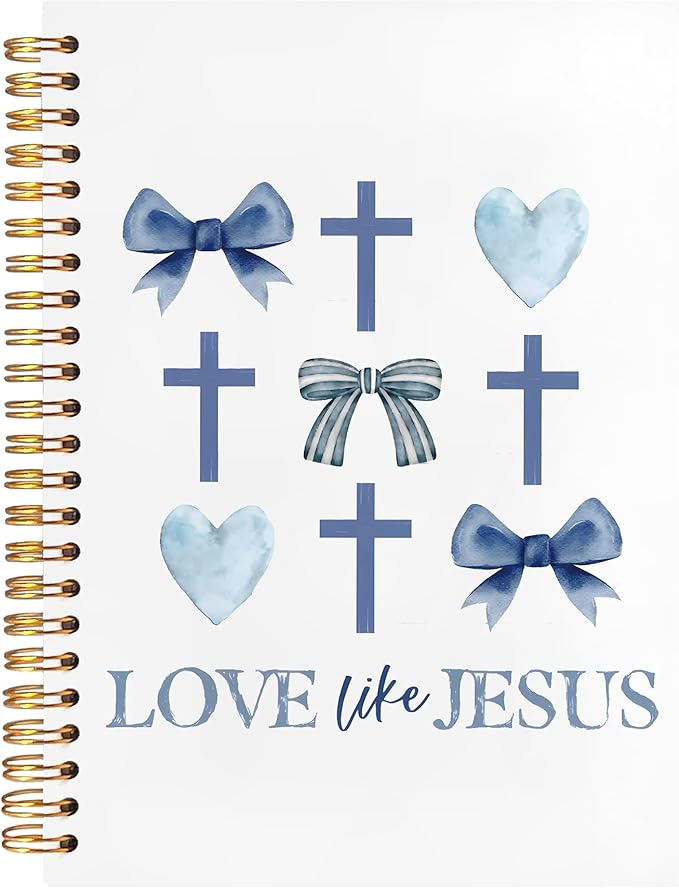 BearCake Love Like Jesus Christian Notebook Journal, Christian Gifts for Women, Blue Coquette Bow Cross Prayer Journal for Woman, Bible Journaling Hardcover Spiral Notebook 5.5x8.3-DeskLoop Office