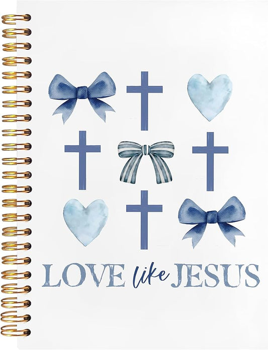 BearCake Love Like Jesus Christian Notebook Journal, Christian Gifts for Women, Blue Coquette Bow Cross Prayer Journal for Woman, Bible Journaling Hardcover Spiral Notebook 5.5x8.3-DeskLoop Office
