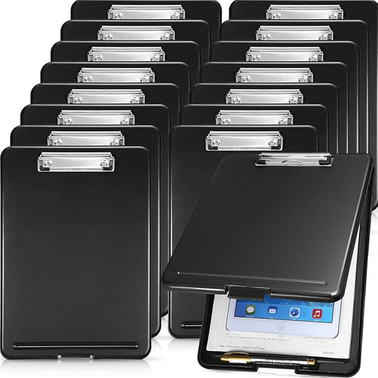 Geyee 16 Pcs Clipboard with Storage Plastic Foldable Nursing Clipboard Storage with Pen Holder 9. 5 x 13. 4 Inch Foldable Clip Board with Low Profile Clip for Student Teacher Nurse Office Supplies-DeskLoop Office