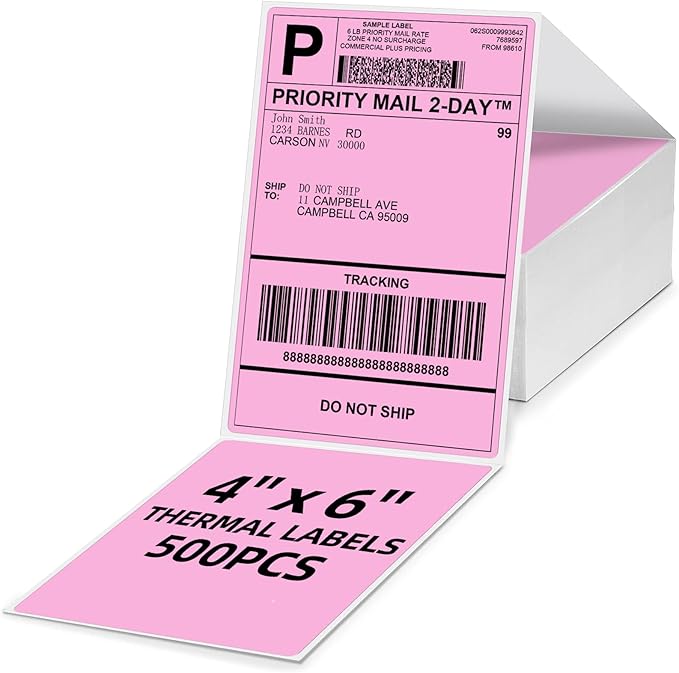 4x6 Pink Thermal Labels, 1 Packs of 500 4x6 Fold Labels - Compatible with JADENS, ASprink, Phomemo, Rollo, Zebra, Omezizy and Other Thermal Printers-DeskLoop Office