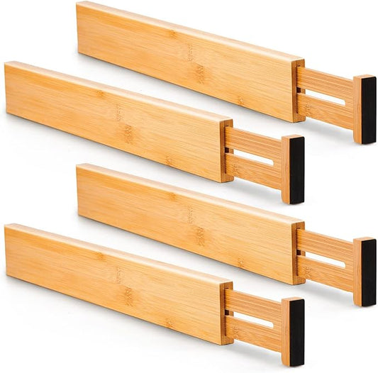 Utoplike 4 pcs Bamboo Kitchen Drawer Dividers Large, Adjustable Drawer Organizers, Spring Loaded, Works in Kitchen, Dresser, Bathroom, Bedroom, Drawer, Desk-DeskLoop Office