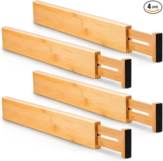 Utoplike Small Bamboo Kitchen Drawer Dividers(Fits 15"-17.7" Drawer Inner Size), 4 PCS Adjustable Drawer Organizers for Socks, Spring Loaded, Works in Drawer for Bedroom, Dresser-DeskLoop Office