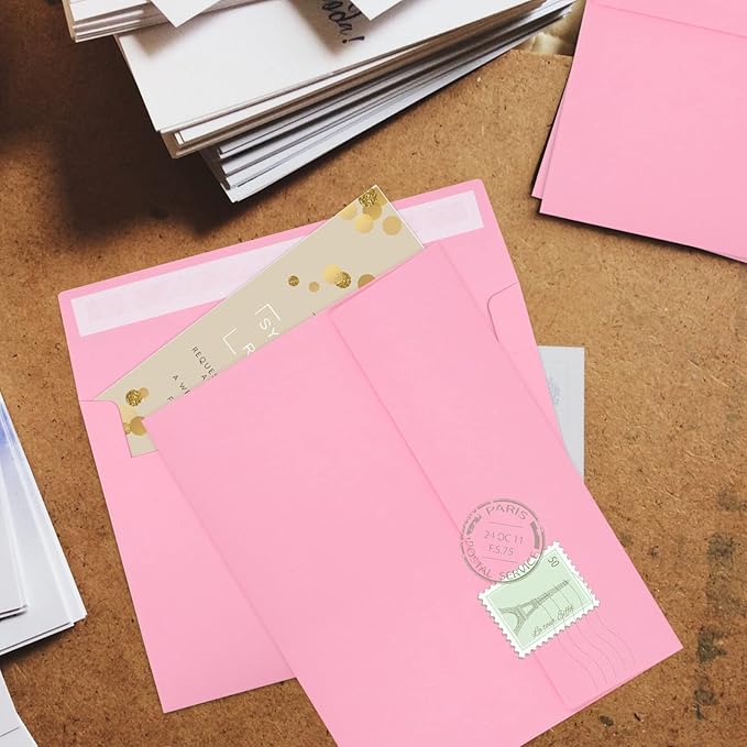 50 Pack 5x7 Envelopes - A7, Printable Invitation Envelopes - Self Seal for Weddings, Invitations, Photos, Greeting Cards, Mailing (Pink)-DeskLoop Office