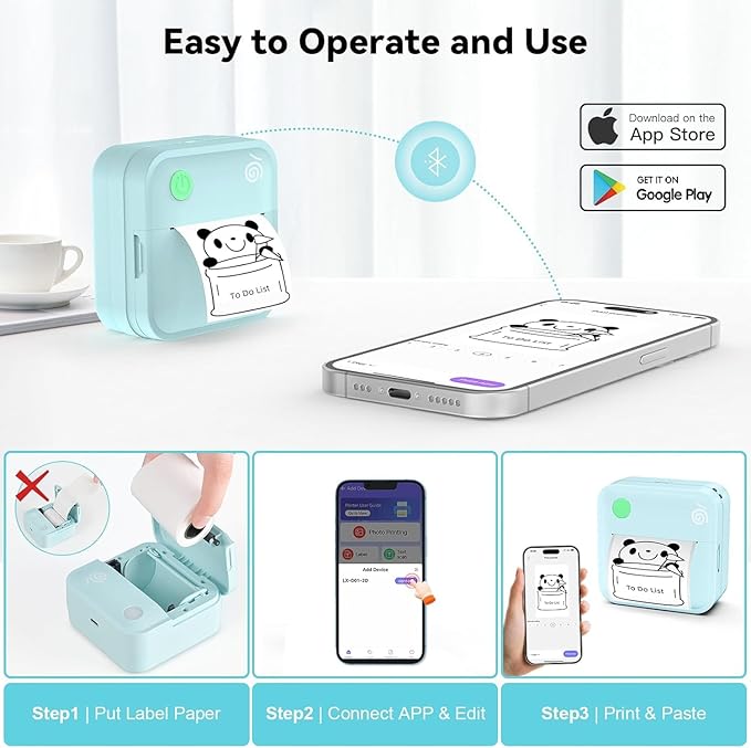 Upgraded Bluetooth Label Maker Machine - Portable Mini Thermal Sticker Printer Supports 14 Different Label Sizes with 300 DPI Inkless Tech Suitable for Home,Office,School Storage and Signage (Blue)-DeskLoop Office