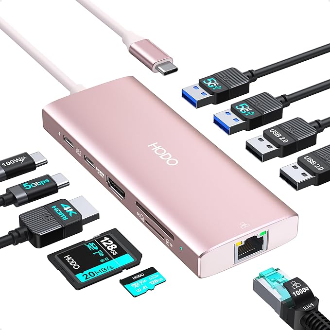 USB C Hub Multiport Adapter, 10-in-1 Laptop USB C Docking Station for Dell/HP Laptop, Type C Dock to 4K HDMI,Ethernet,100W PD,3USB 3.0, 2USB 2.0, SD/TF, Thunderbolt Dock for MacBook, Surface, Lenovo
