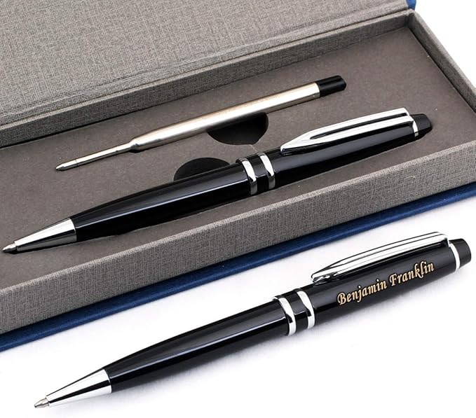 Free Engraving - Personalized Roller Ballpen, Ballpoint pen, Refillable Pens, Retractable Medium Refill Pen Black Ink, Custom Gifts for Men, Women, Classy Gift Box-DeskLoop Office