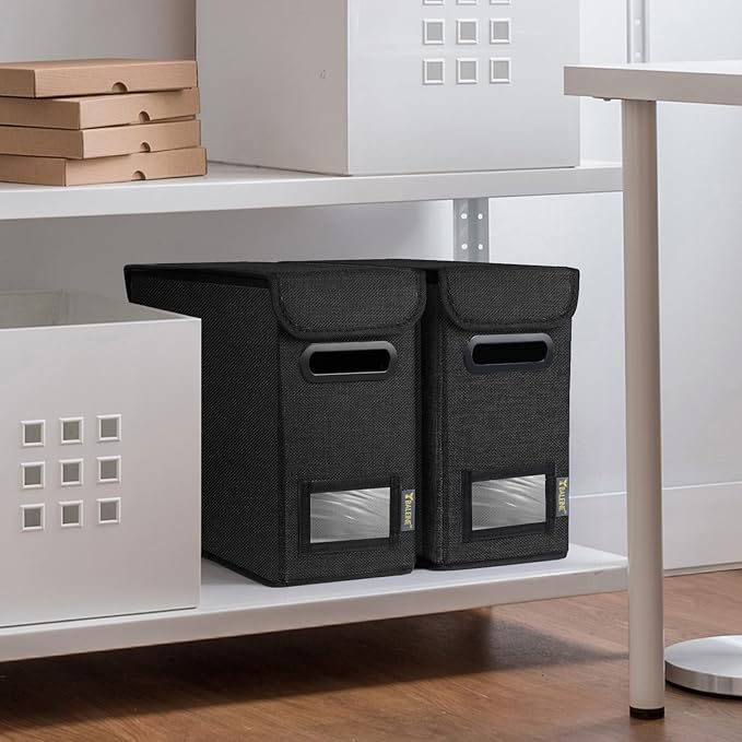 BALEINE File Organizer Box with Lid, Collapsible File Folder Organizer with Plastic Slide, Hanging File Folder Box for Office Document Storage (1 Pack, Black, S)-DeskLoop Office