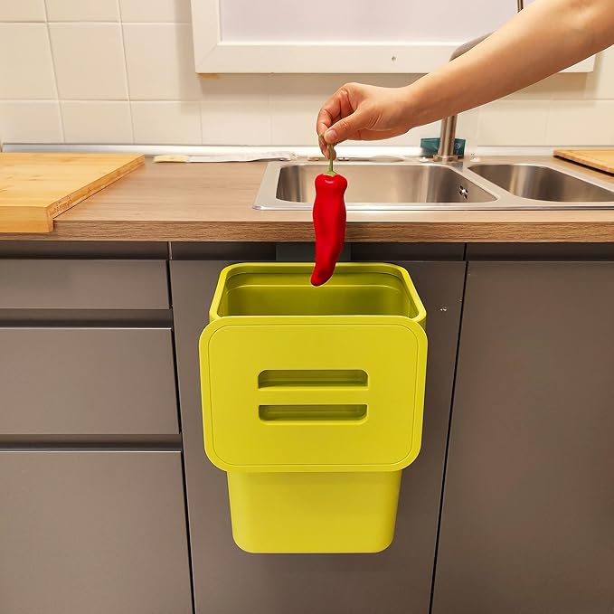 stonespace Small Trash Can with Lid,Mountable Indoor Compost Bucket, Hanging Trash Can with Lid for Cupboard/Bathroom/Bedroom/Office/Camping, 3.2 Gallon/12L Green-DeskLoop Office