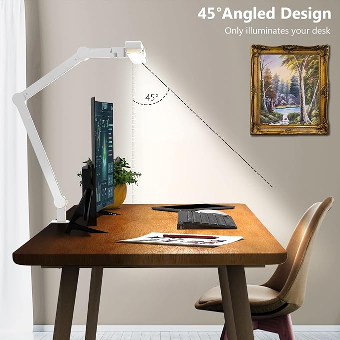 Micomlan Led Desk Lamp for Home Office, White Architect Desk Lamp with Clamp for Crafting, 24W Bright Rotatable Led Table Light Stepless Dimming Tempering Wide Computer Light with Atmosphere Lighting-DeskLoop Office