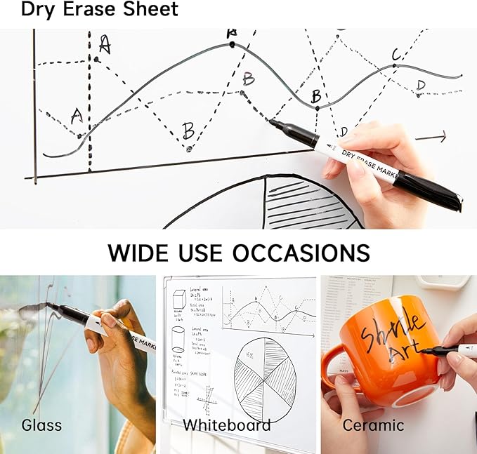 100 Bulk Pack Black Whiteboard Markers with 3 Erasers, Fine Point Dry Erase Markers Perfect For Writing on Dry-Erase Boards, Glass for School Office Home-DeskLoop Office