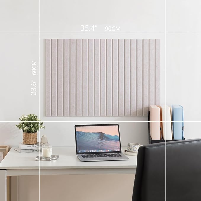 Bulletin Board, 36 x 24 inches Felt Board Decorative Pin Board, 3' x 2' Cork Board Alternative for Wall, Foldable Photo Board with 20 Pushpins - Oatmeal Stripes-DeskLoop Office