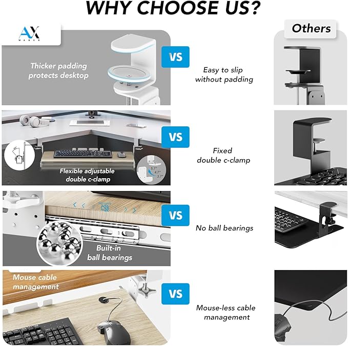 Keyboard Tray Under Desk Pull Out with Extra Sturdy C Clamp Mount System, 27.3 (32.5 inch Including Clamps) x 11 Inch Slide-Out Platform Computer Drawer for Typing Grain AX01WG01-DeskLoop Office