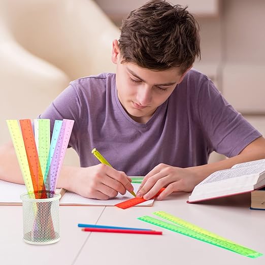 Fumete 600 Pack 12 Inch Plastic Rulers Bulk for Classroom Back to School Supplies Flexible Transparent Assorted Color Ruler with Centimeters and Inches for Office Teacher Student-DeskLoop Office