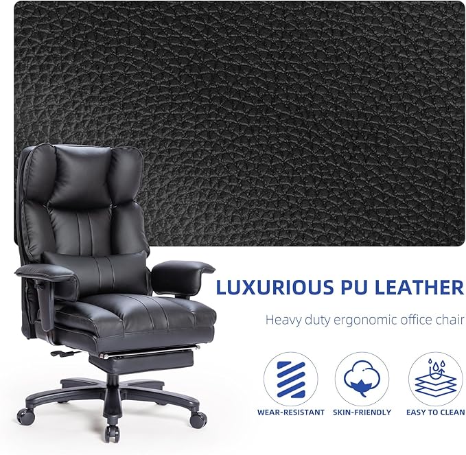 Big and Tall Office Chair 500lbs Wide Seat Executive Office Desk Chair High-Back Office Task Chair with Foot Rest, Ergonomic Lumbar Support Computer Office Chairs for Heavy People(Black)-DeskLoop Office