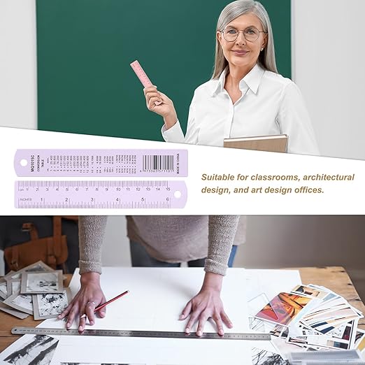 HARFINGTON 2pcs Metal Straight Ruler 15cm Metric SAE Aluminum Alloy Measuring Rulers Scale Tool with Hole for Measure Study Reading Classroom Office, Purple-DeskLoop Office