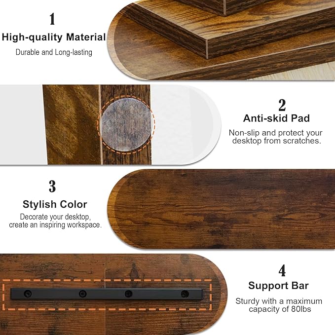 TEAMIX 2 Tier Wooden Monitor Riser Stand, Desktop Stand with storage for Laptop/PC/Printer/Keyboard, TV Stand Shelf Home Office Desk Accessories-DeskLoop Office