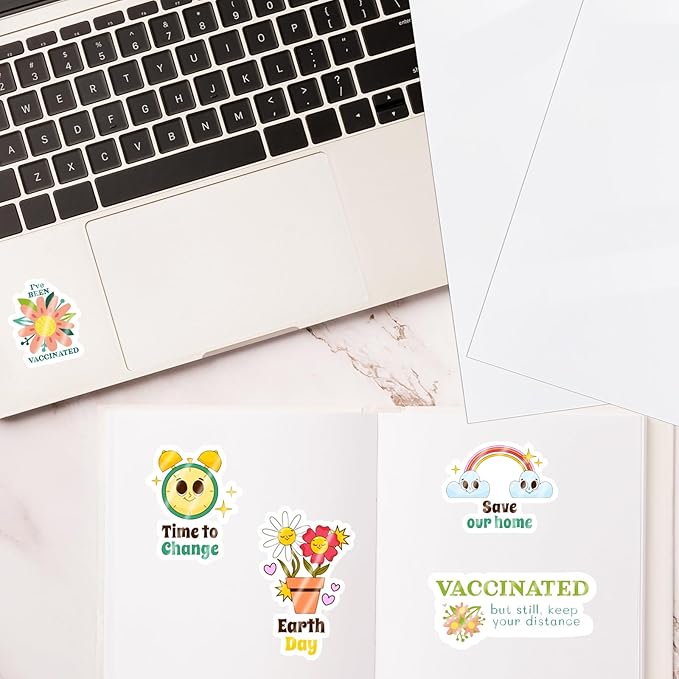 Printable Vinyl Sticker Paper for Inkjet Printer - Glossy White - 22 Decal Label Self-Adhesive Sheets 8.5"x11"- Dries Quickly-DeskLoop Office