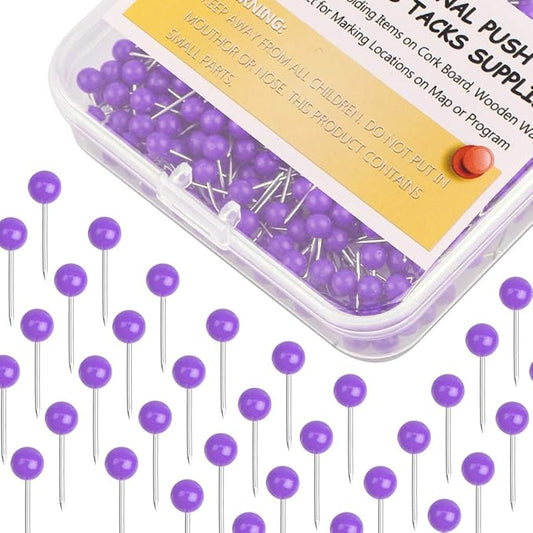 Map Tacks 1/8-Inch Assorted Color Beads Head Map Marking Push Pins,500-count (Purple)-DeskLoop Office