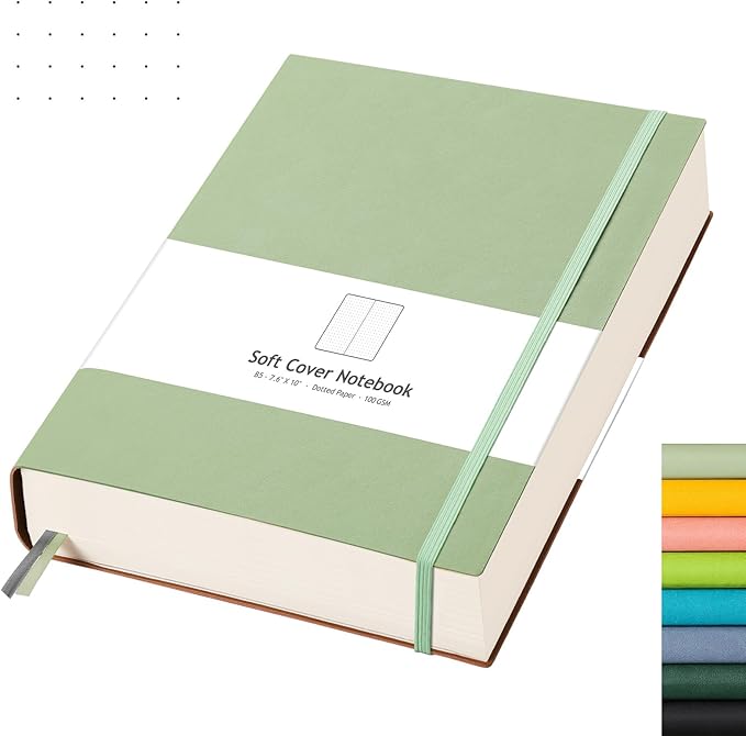 AHGXG Bullet Dotted Journal - 320 Pages Dot Grid Notebook B5 Large Journal, 100gsm Thick Dotted Paper, Leather Softcover, with Journal Stencils, Inner Pocket, 7.6'' X 10'' - LightGreen-DeskLoop Office
