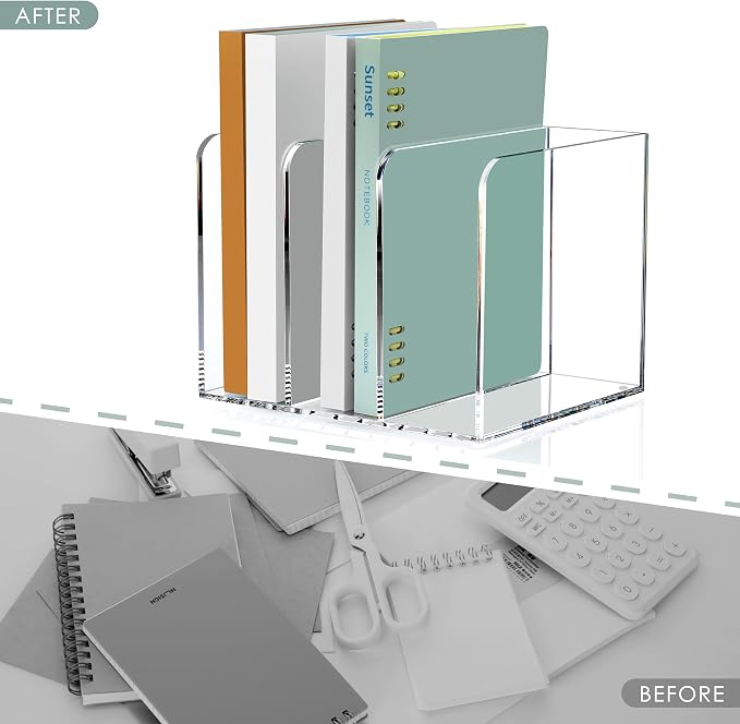 SANRUI Acrylic Magazine Holder Desk Organizer Workspace Sorters,Clear Bookend - Image 7