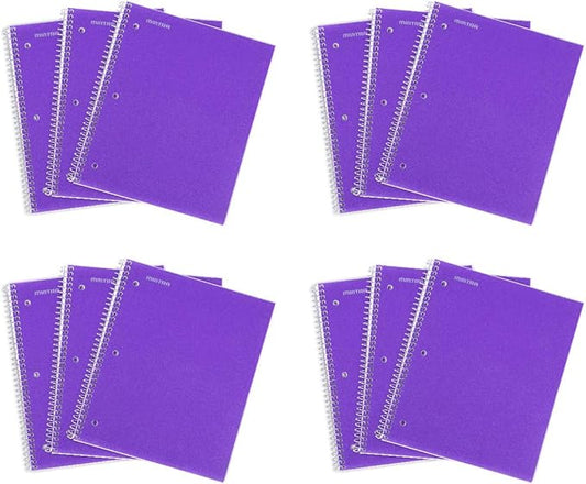 Mintra Office Durable Spiral Notebooks, 1 Subject, (Purple, College Ruled 12pk), 100 Sheets, Poly Pocket, Moisture Resistant Cover, School, Office, Business, Professional-DeskLoop Office