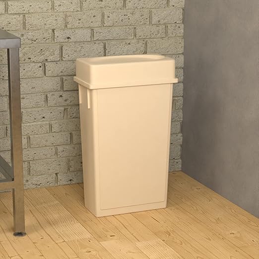 23 Gallon Beige Slim Jim Trash Can with Drop Shot Lid-DeskLoop Office