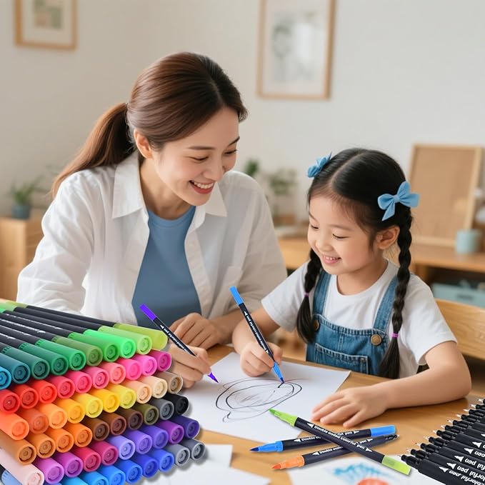 60 Colored Dual Markers Brush Pens, Fine Point Art Marker, Double Tip Colored Pen for Adult Coloring Books, Sketching, Drawing-DeskLoop Office