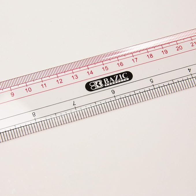 BAZIC Plastic Clear Ruler 12" (30cm), Inches Centimeter Metric Measuring Drafting Rulers, for Students School Supplies, 2-Pack-DeskLoop Office