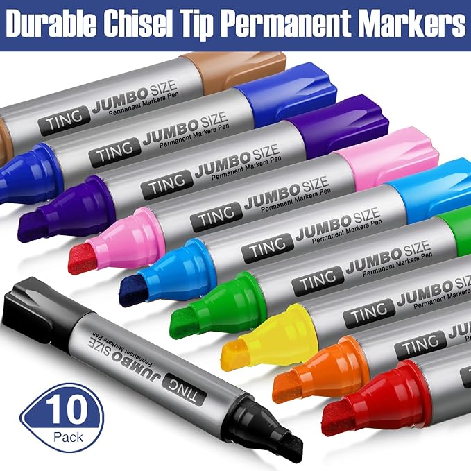 Fuutreo 10 Pack Jumbo Permanent Markers Bulk Large Chisel Tip Permanent Markers Quick Drying Waterproof Big Huge Poster Pens for Office, Logistics Company and More(Rich Color)-DeskLoop Office